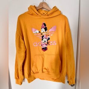 Adidas logo Women's burnt yellow Hoodie with Minnie Mouse Design
